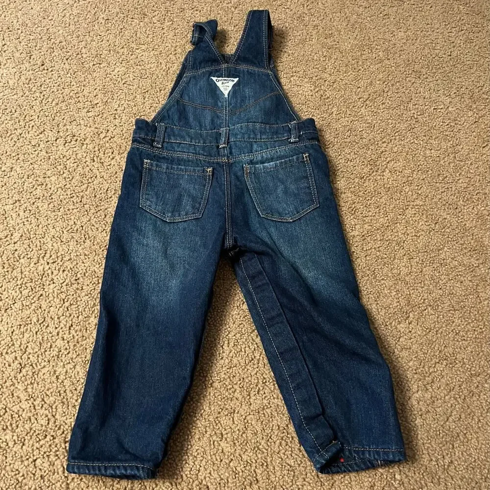 OshKosh B'Gosh Jean Overalls Baby Girls Size 24 Months w/ Red Bow Dark Wash